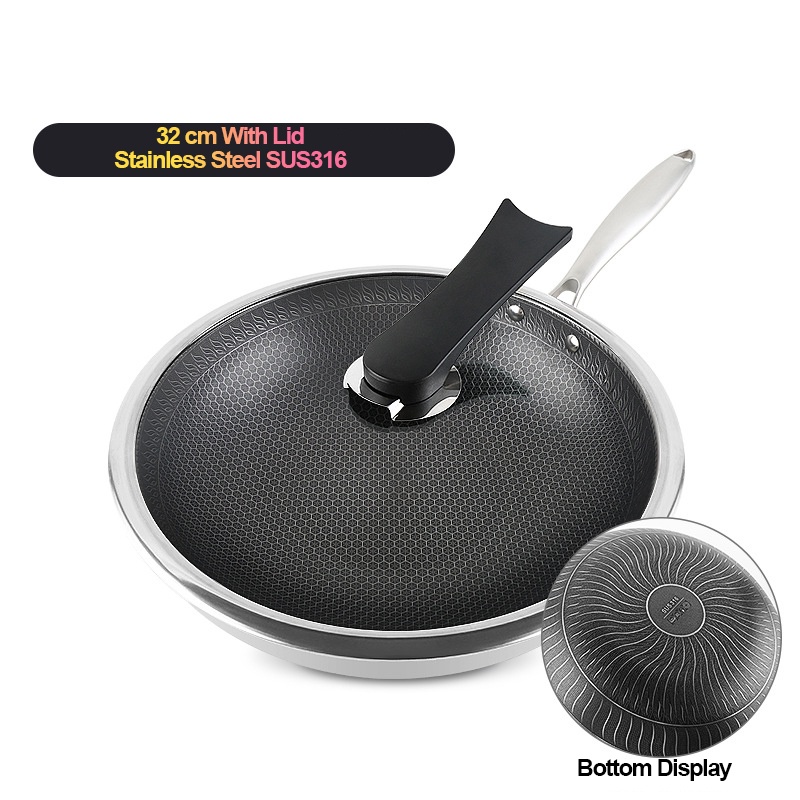 AXN Non-stick Pan with Lid Wok 316 Stainless Steel Kuali Honeycomb ...
