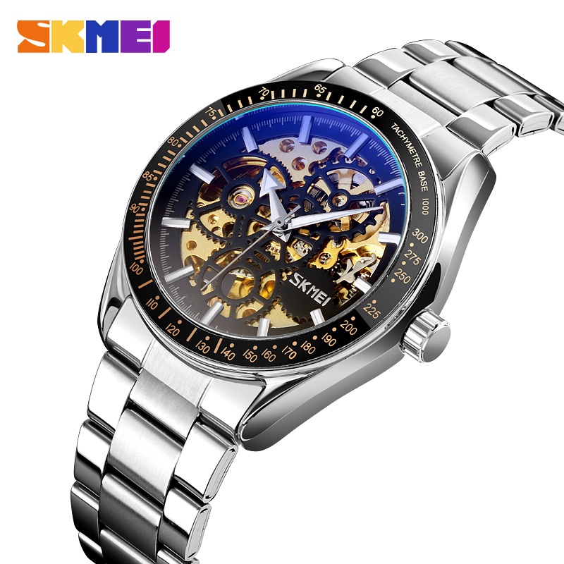 SKMEI 9194 Automatic Watches Mens Hollow Mechanical Wristwatches Men  Luminous Point Colorful Watch Hour Fashion montre homme
