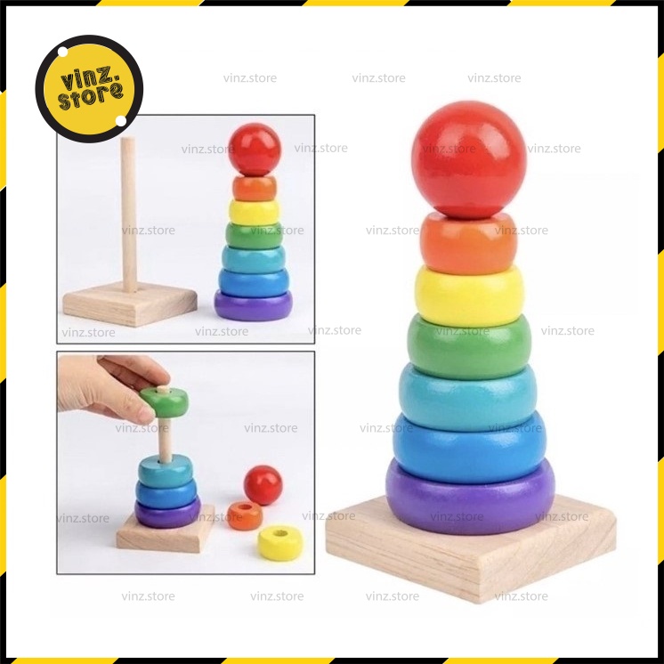 Wooden Stacking Rings 6 Ring Sensory Baby Stacker Baby Intelligence ...