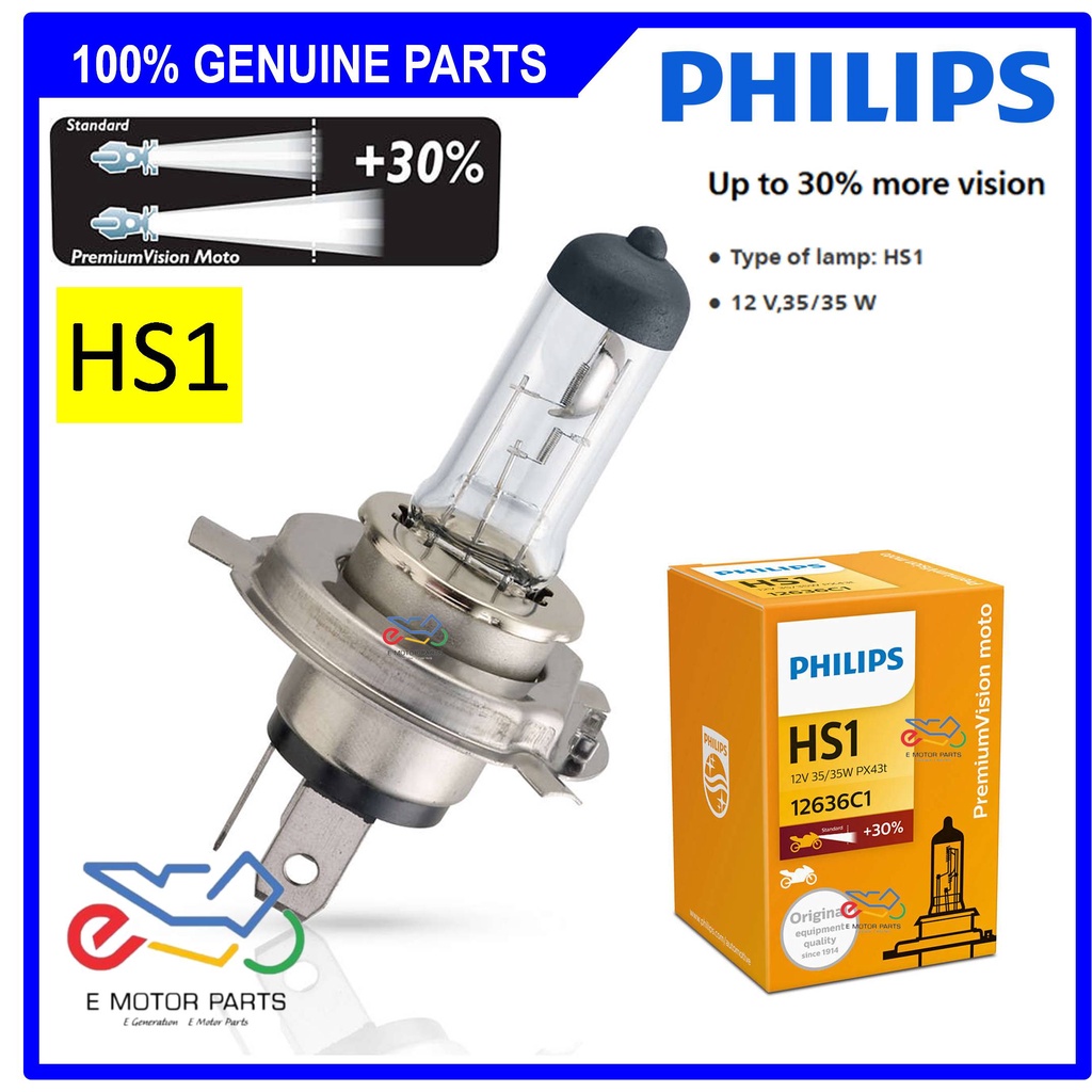 PHILIPS HALOGEN BULB HS1 MOTORCYCLE MENTOL DEPAN 3 KAKI STANDARD HS1