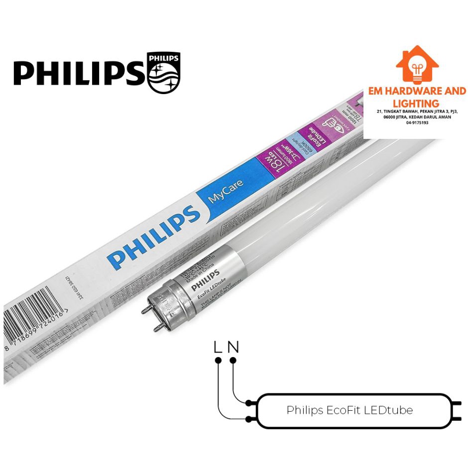 Philips 4ft/18w Ecofit T8 Glass LED Tube Lampu Panjang Lampu Led Lampu ...