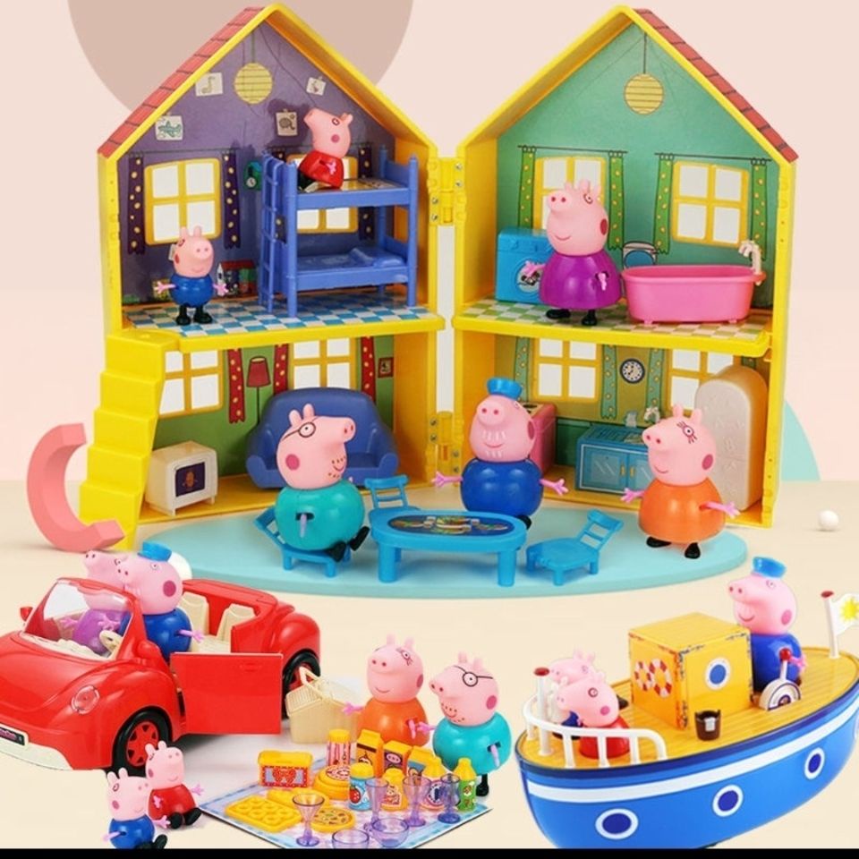 Peppa Pig Children's FourFamily Play House Toys Full Set House Car