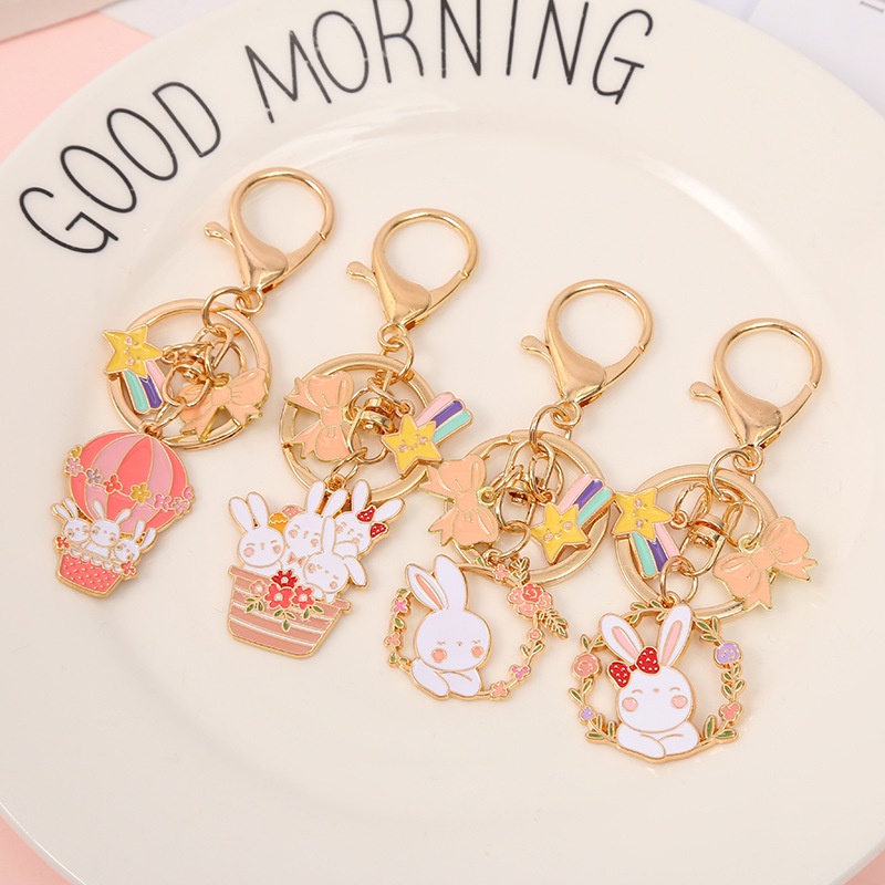 Cartoon wreath rabbit keychain DIY metal schoolbag keychains pendant ...
