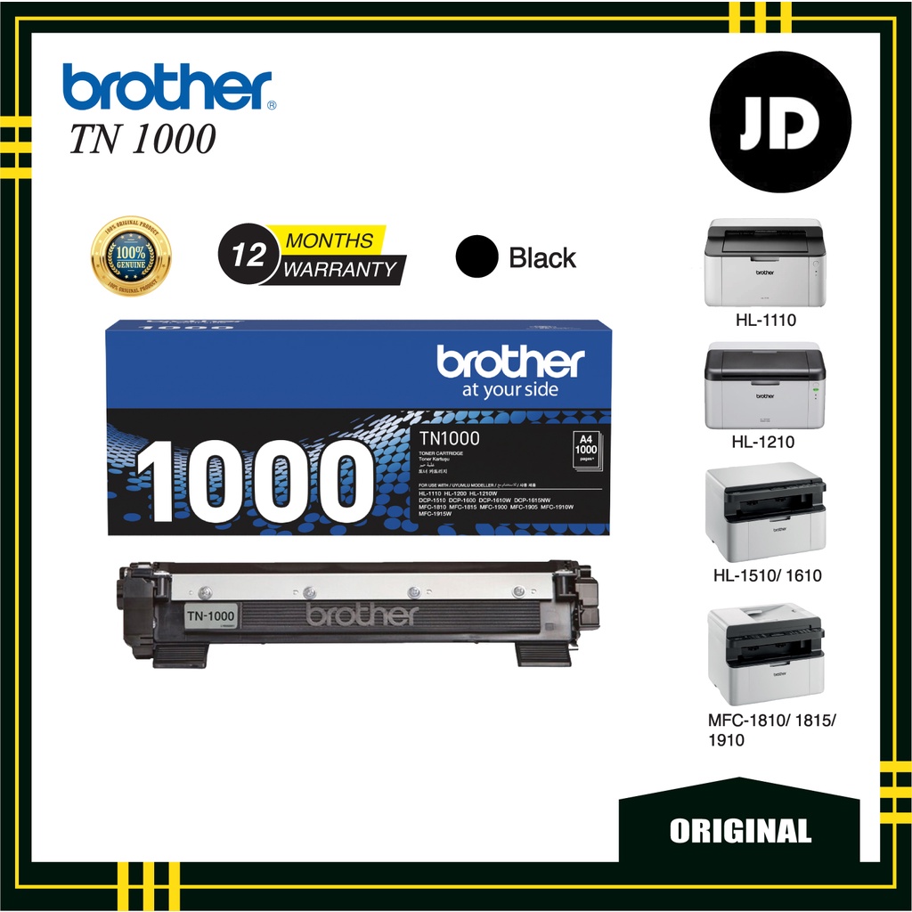 Brother TN1000 Original Monochrome Toner Cartridge, Black, for HL1110
