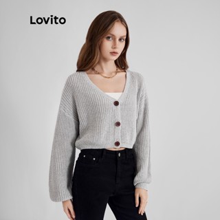 Lovito Casual Plain Long Sleeve Button Sweater Knitted Cardigan