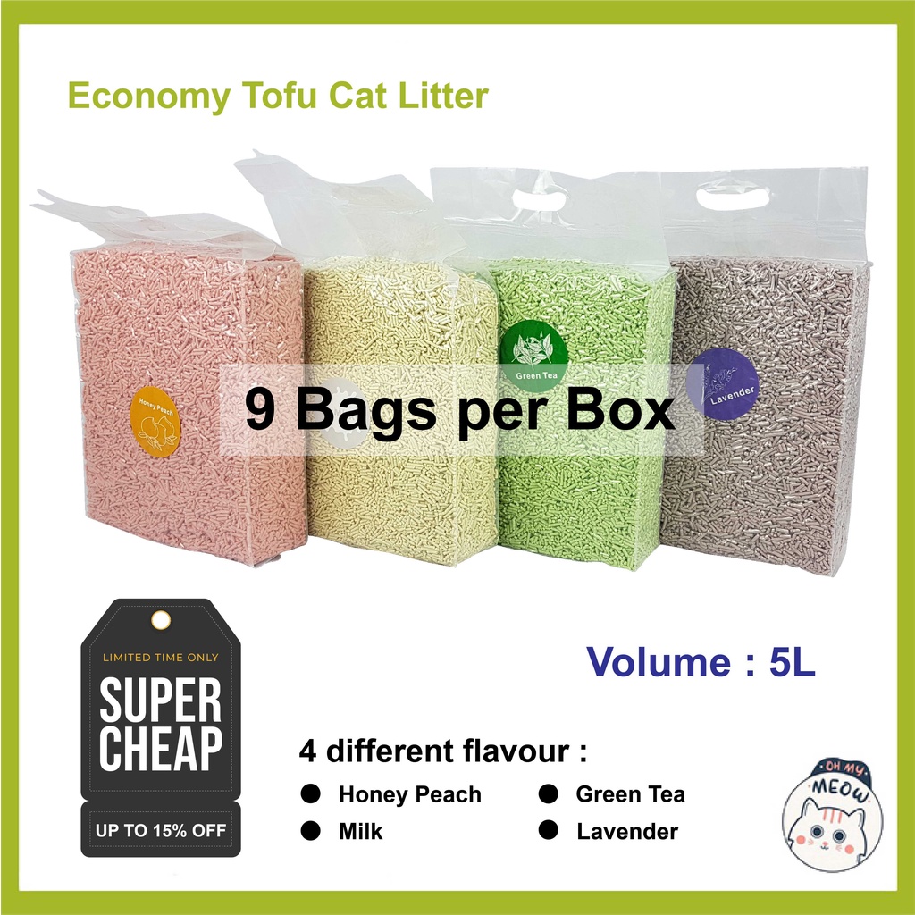 Economy Tofu Cat Litter 9 Bags per Box With 5 Different Flavour ...