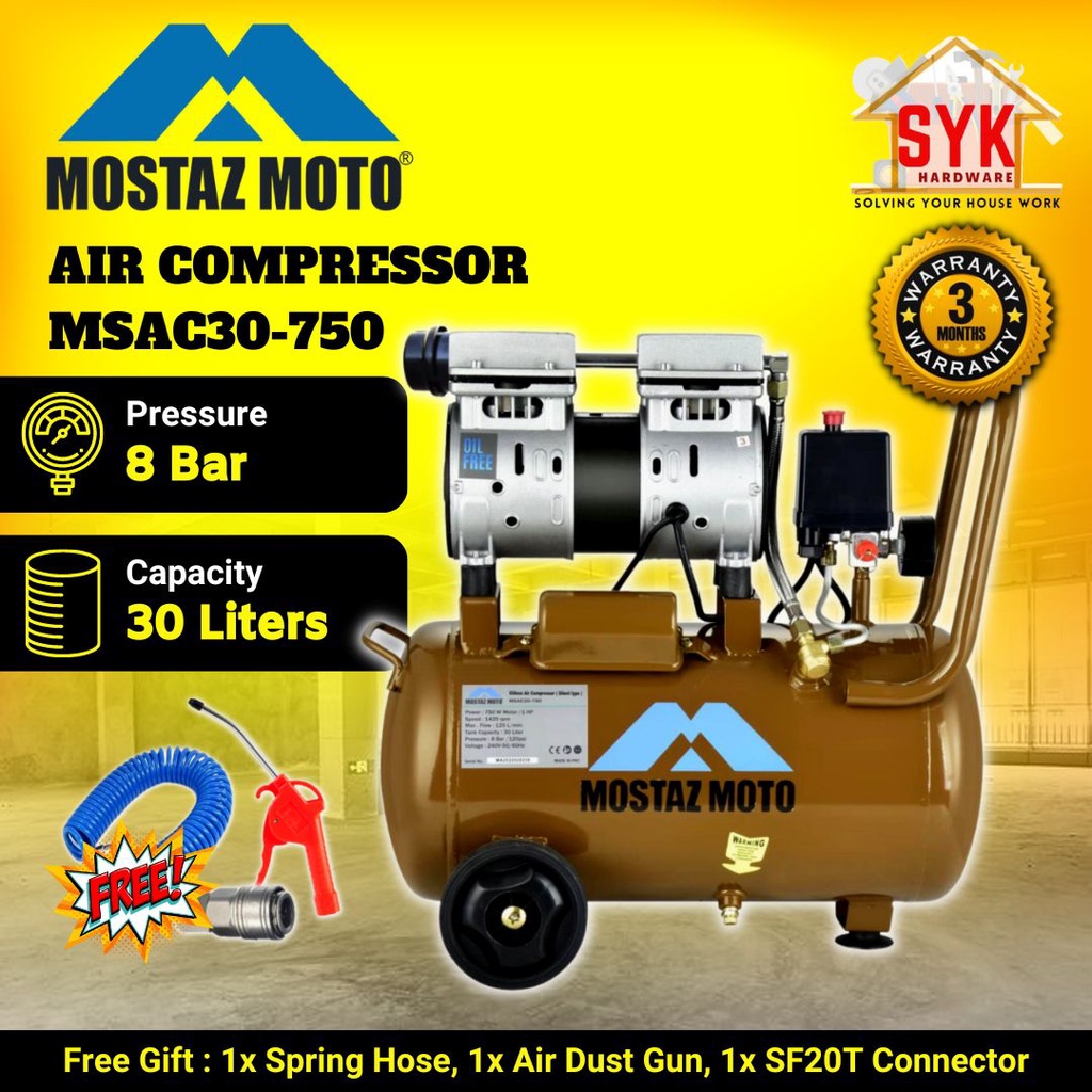 SYK DAEWOO/ARTIX/MOSTAZ Oil Free Air Compressor 1hp 24L/30L Oiless Air