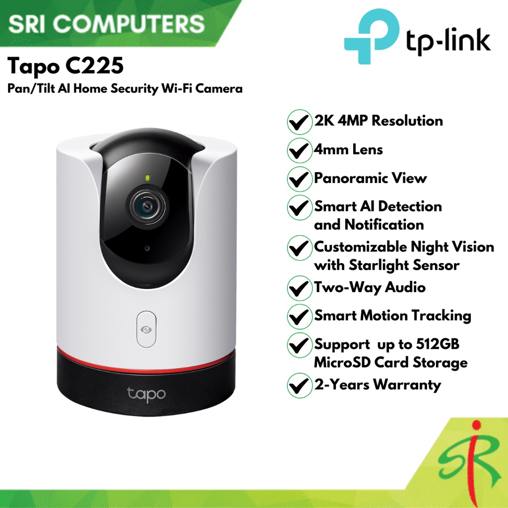 2-YEARS WARRANTY] TP-Link Tapo C225 Pan/Tilt AI Home Security Wi-Fi Camera
