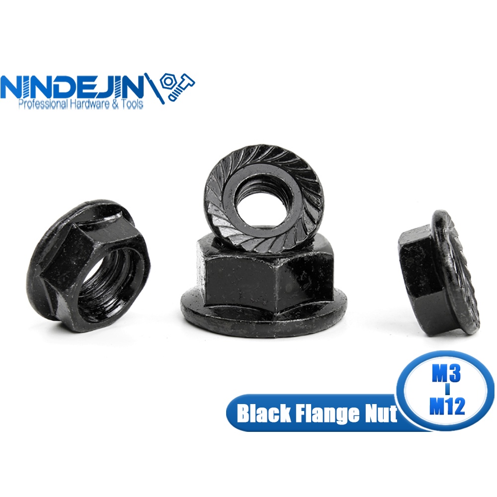 NINDEJIN Black Flange Nut 555pcs Carbon Steel Metric Hexagon Nut M3 M4