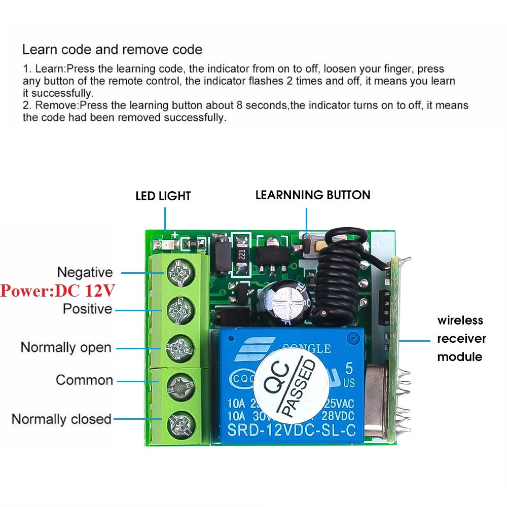 433 Mhz RF Wireless Remote Control Switch relay 433mhz DC 12V 1CH ...