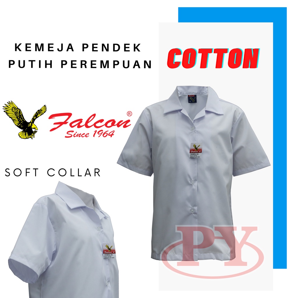 300ex Baju Sekolah Jenama Falcon Kemeja Perempuan Putih Cotton