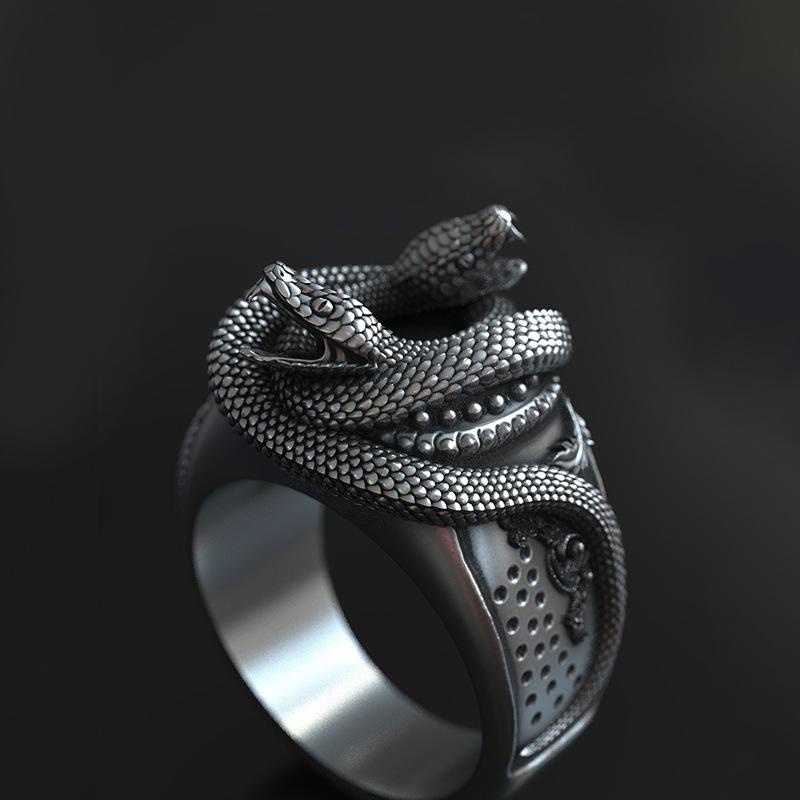 Men's Personality New Gothic Double Snake Wrap Rings Casual Banquet ...