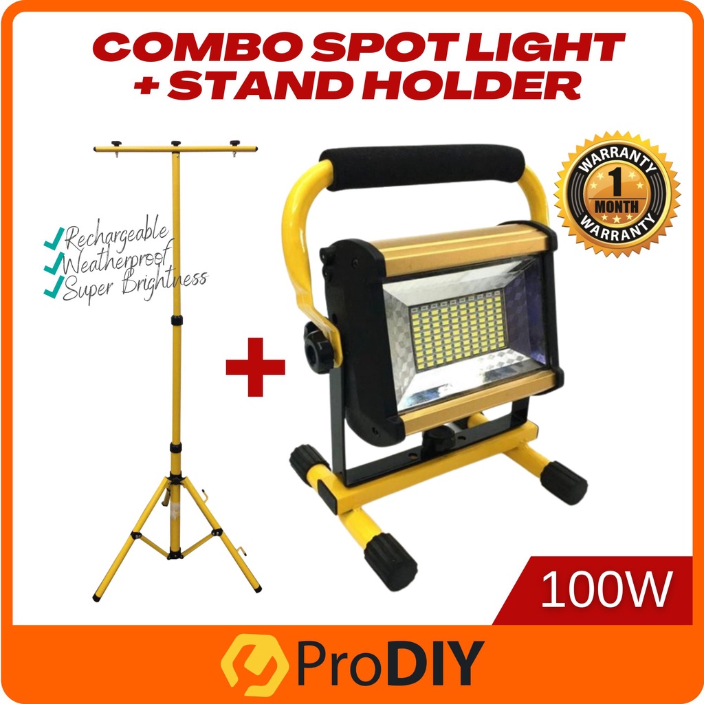 W808 100W Rechargeable Spot Light + LED Tripod Spotlight Stand Holder Bracket Shopee Malaysia
