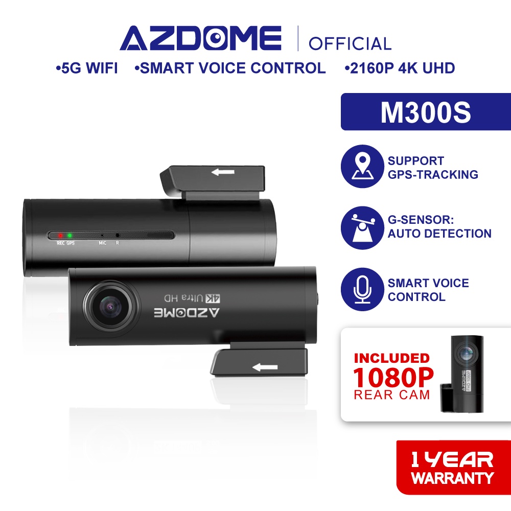 AZDOME M300S 2160P/4K Ultra HD Front DashCam Night Vision Smart Voice  Control App Control Car Camera Driving Recorder Front + Rear Set NO SD Card