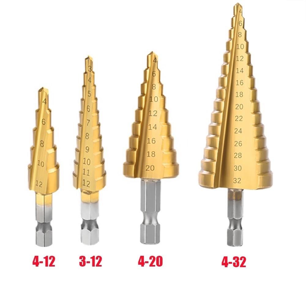 3-12/4-12/4-20/4-32 mm HSS Straight Groove Cone Step Drill Bit Set ...