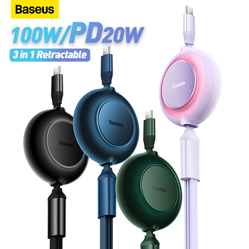 baseus retractable 100w 3 in 1 usb c cable
