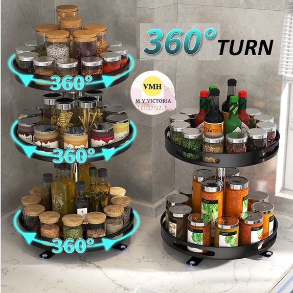 360 Rotating Spice Rack Rak Dapur Rotating Rack Seasoning Rack Rak ...