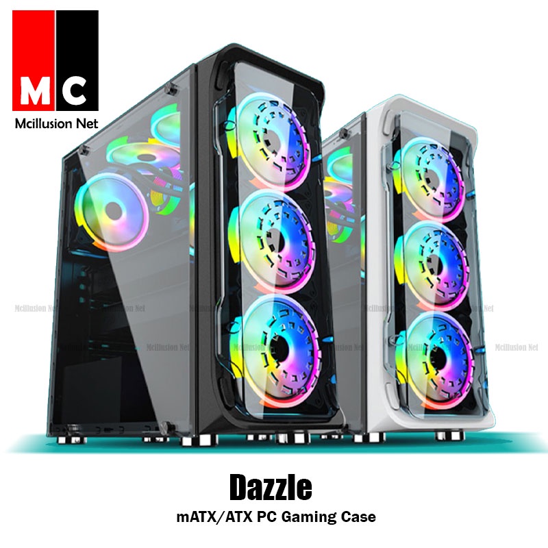Dazzle mATX/ATX PC Gaming Case with 3pcs Color Fans Gaming Desktop ...