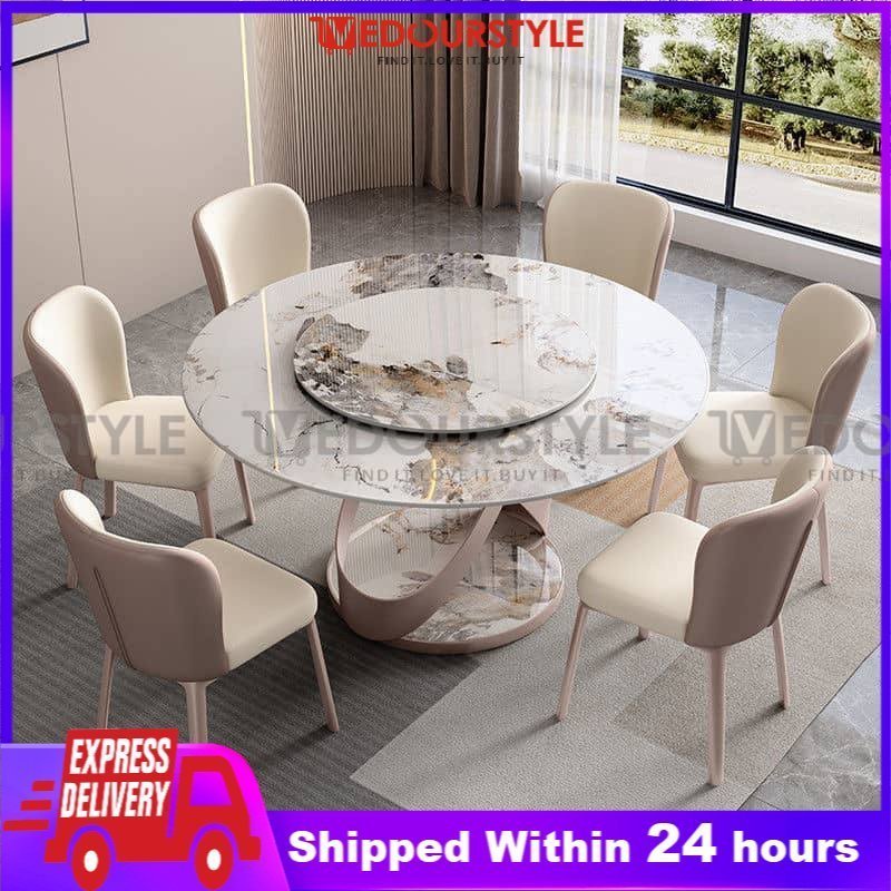 Vedourstyle 7669 Sintered Stone Round Dining Table Ceramic Meja Makan Meja Batu Crystal Marble 7792