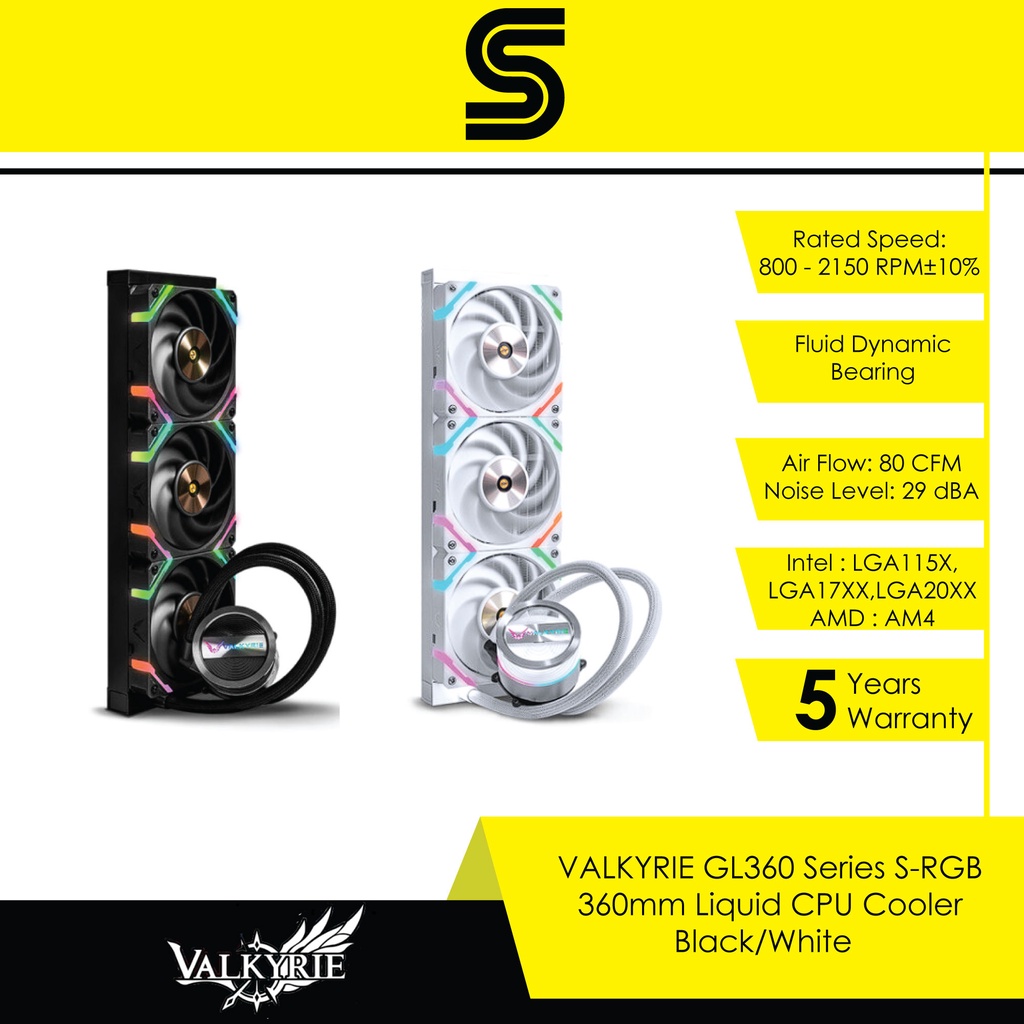 VALKYRIE GL360 Series S-RGB 360mm Liquid CPU Cooler - Black/White ...