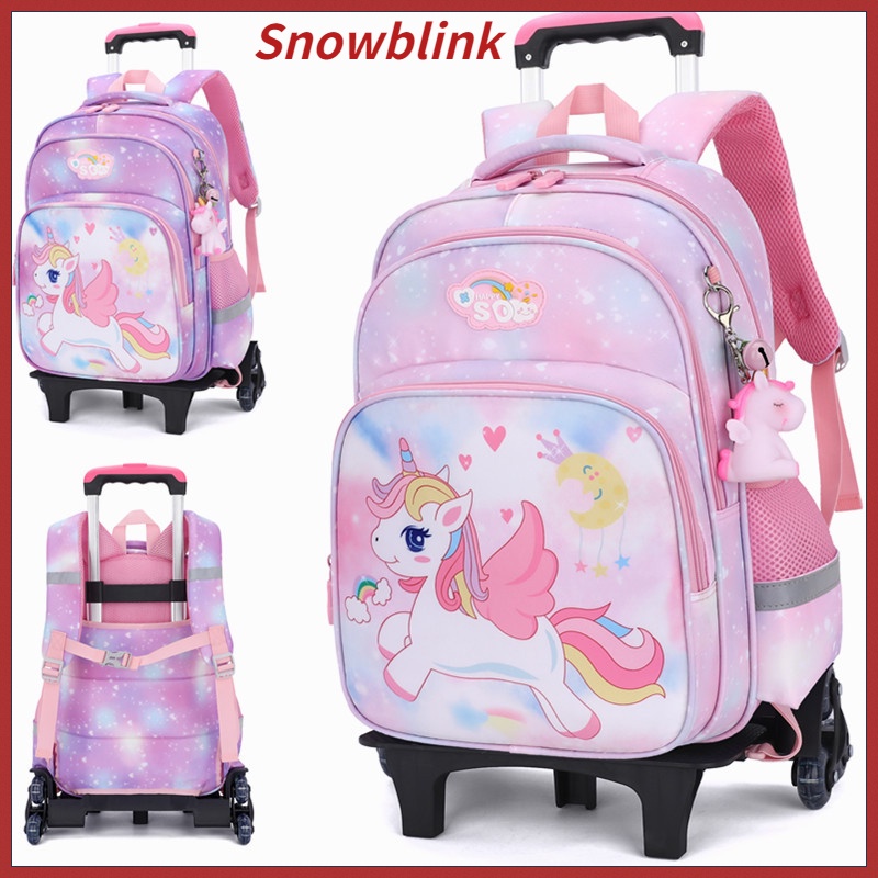 Beg Sekolah Troli 2/6 Roda Kids Rolling Unicorn Backpacks Kids Wheeled ...