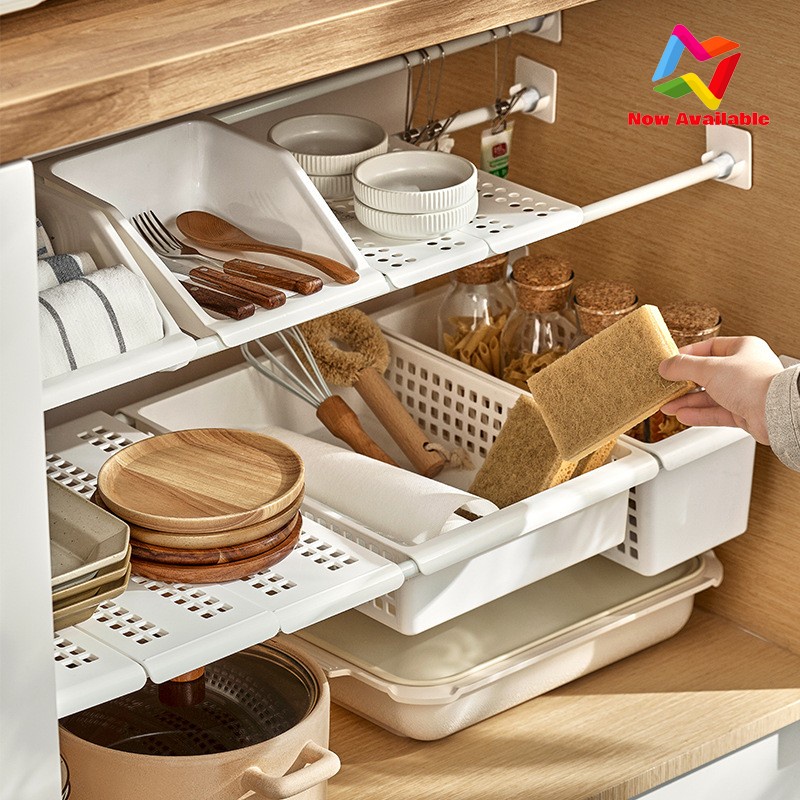 【NV Ready Stock】Under Sink Rack Organizer Sliding Kitchen Storage Rack ...