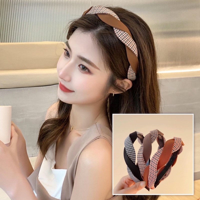 (Ready Stock 现货) France Style Retro Braided Splice Plaid Hairband ...