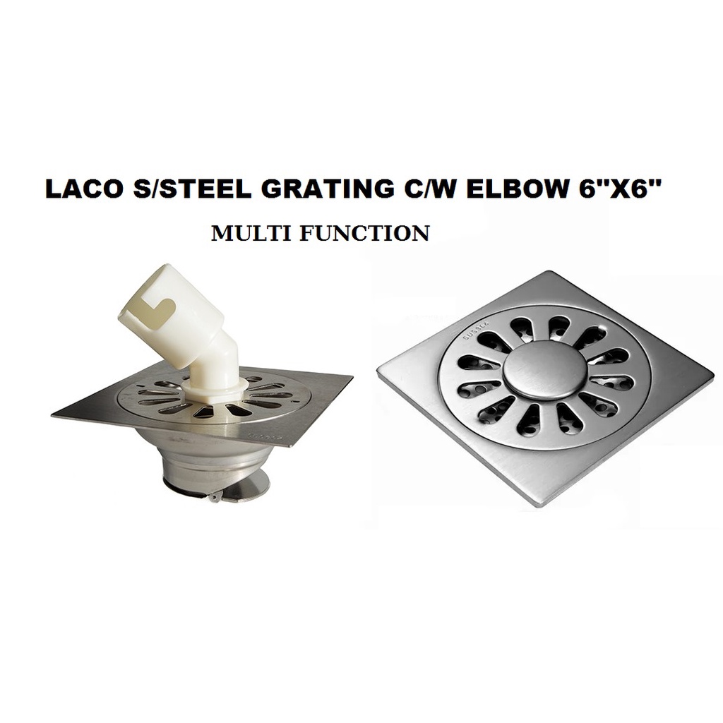 LACO 6''X6'' STAINLESS STEEL GRATING COME WITH ELBOW (Washing Machine