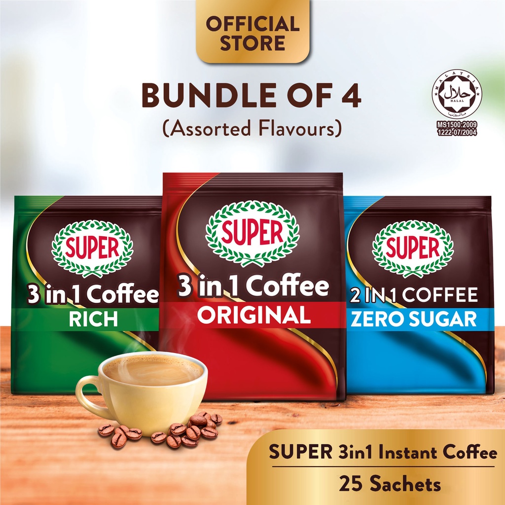 (Bundle Of 4) SUPER 3in1 Instant Coffee, 25 Sachets [HALAL] | Shopee ...