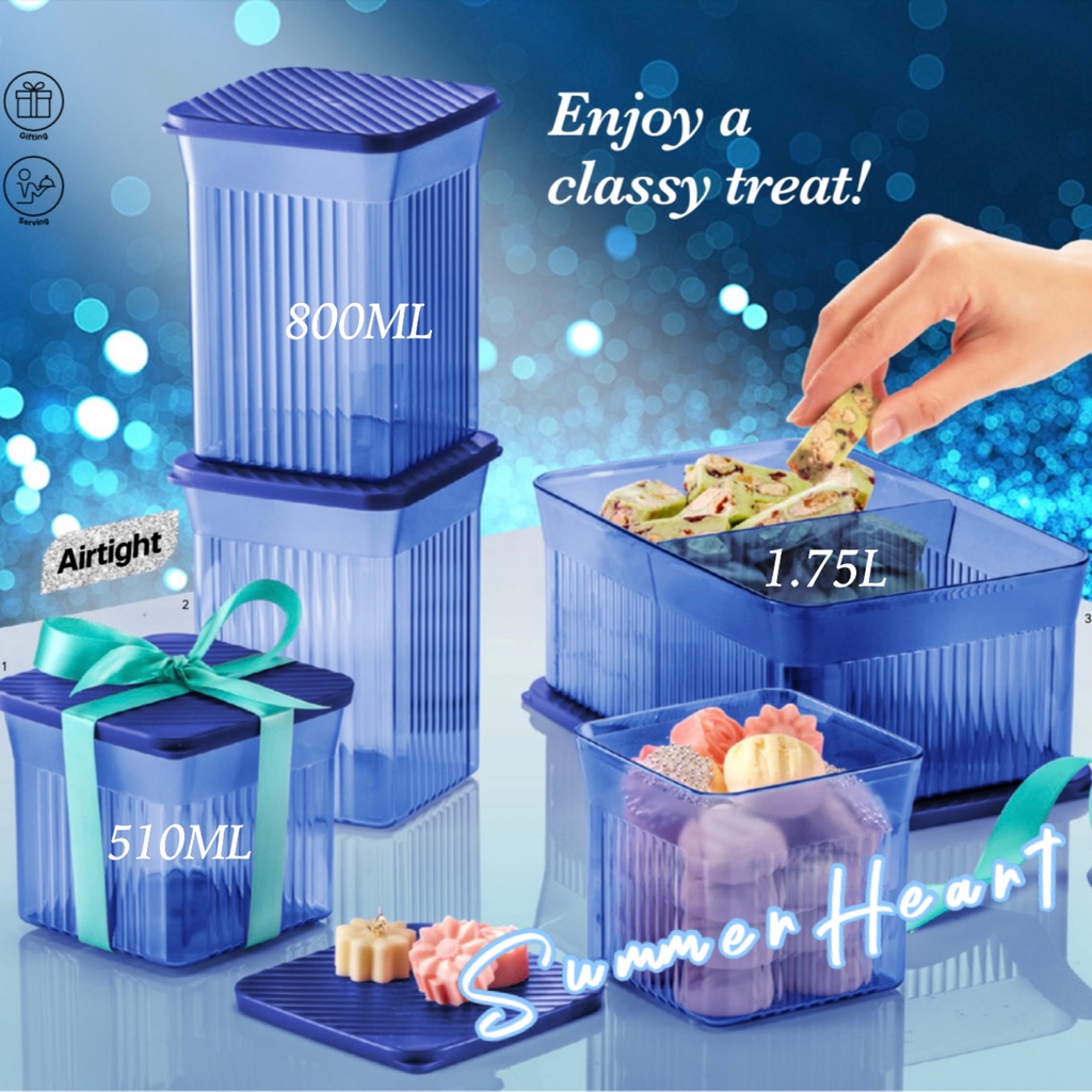 Tupperware Elegant Square Set (4)with Gift Box / Elegant Snack It (1 ...