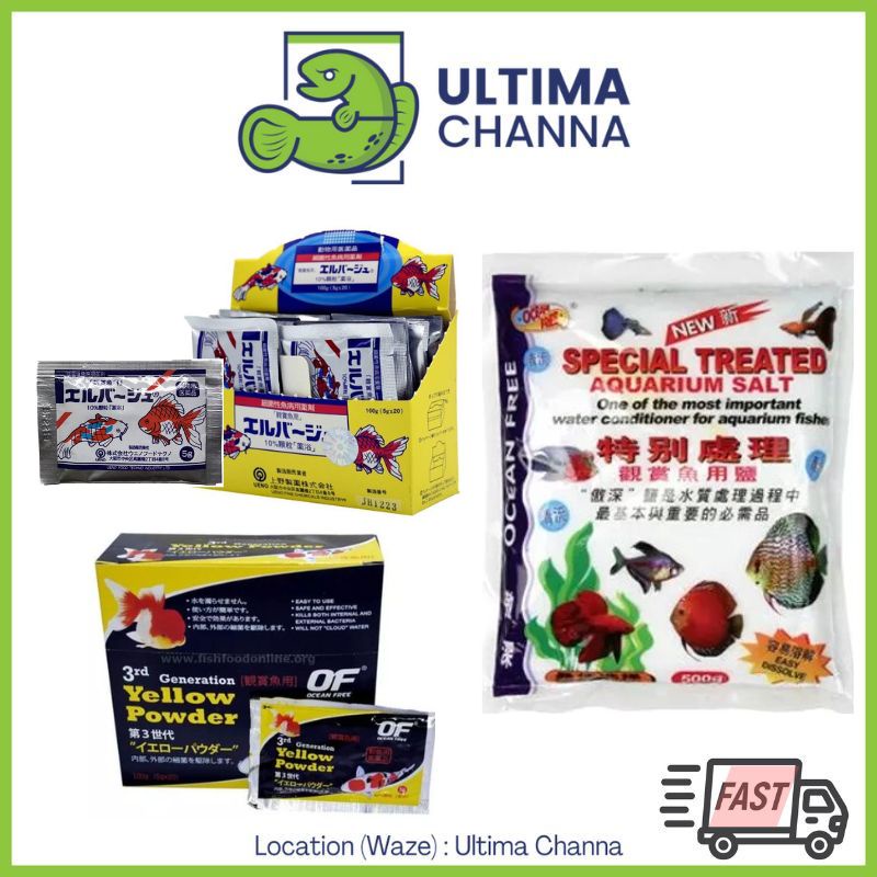 Yellow Powder 5g / Aquarium Treatment Salt 500g fish medication finrot