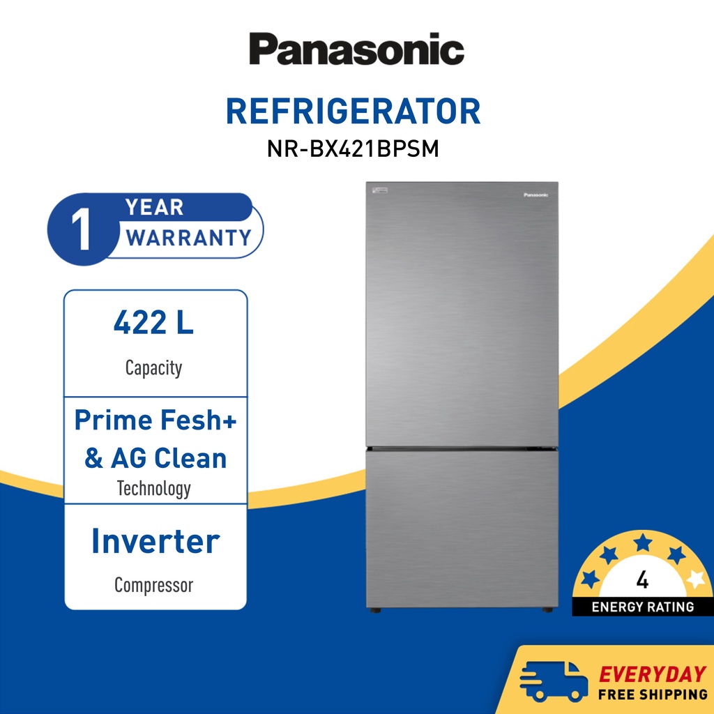 PANASONIC Refrigerator 2 Door Fridge Bottom Freezer (422L) NR-BX421BPSM EcoNavi, Inverter, Prime Fresh+ Peti Sejuk 冰箱