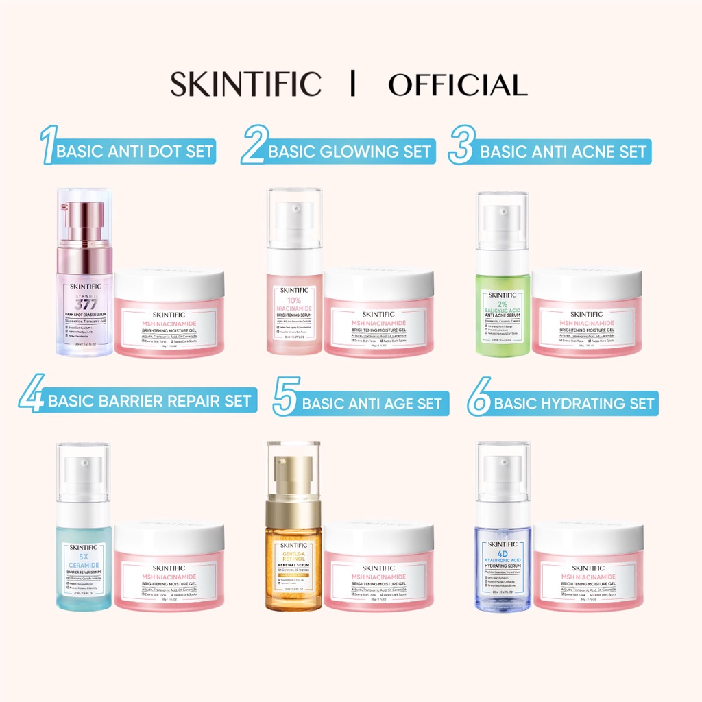 SKINTIFIC 2Pcs Brightening Set Serum MSH Niacinamide Moisturizer Skincare Whitening Gel Anti Dark Spot