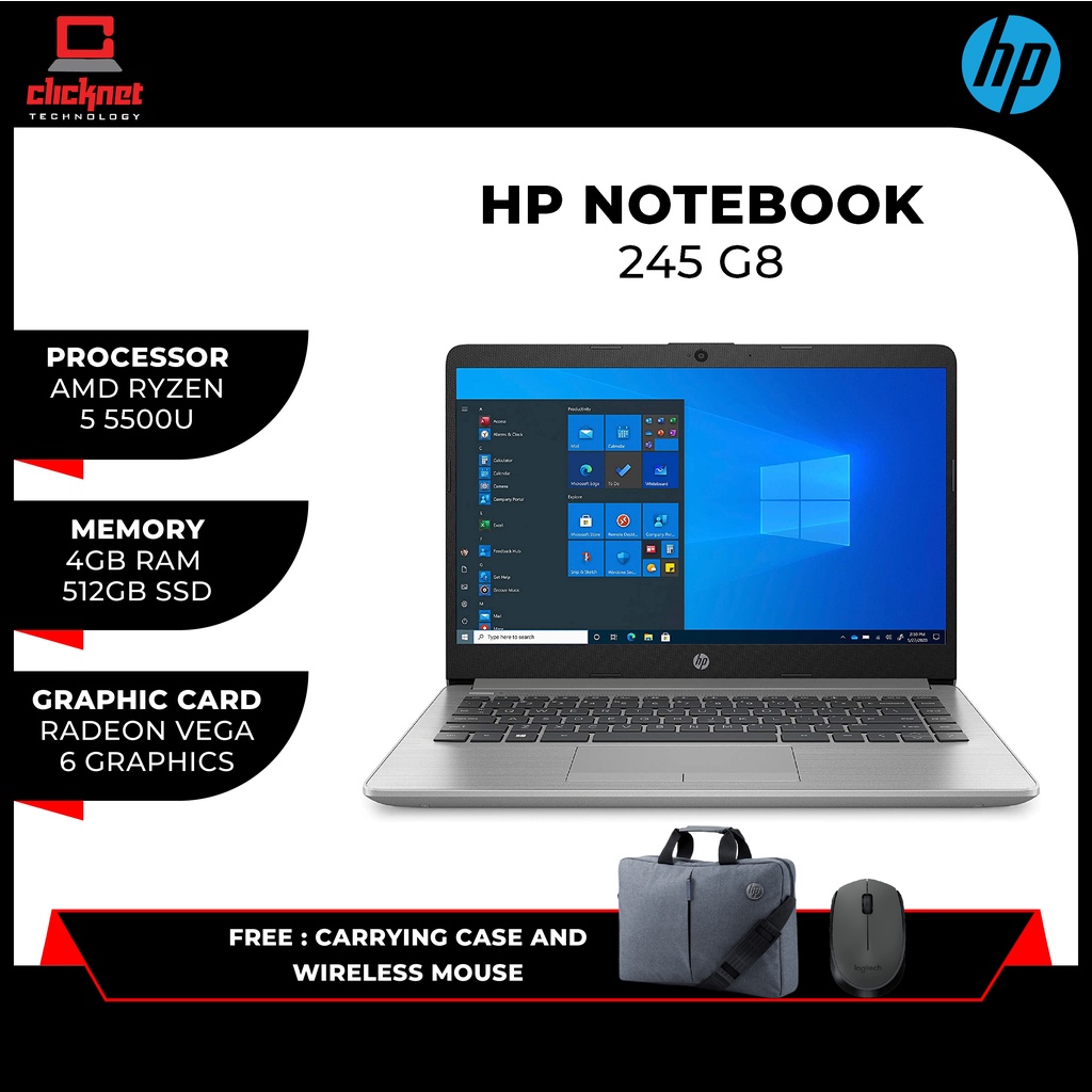 HP 245 G8 Ryzen R3 R5 Laptop R3 3300U R5 5500U 4GB RAM 256 512GB SSD 14.0