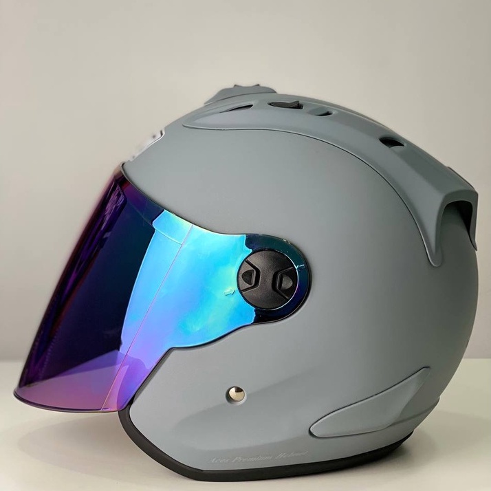 ACES R2+ Matt Cement Grey Premium Open Face Helmet With Siap RAINBOW ...