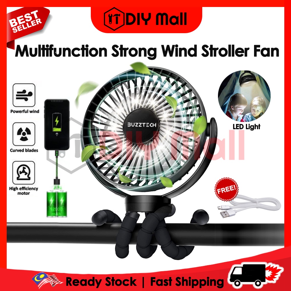 DIYMALL 12000mAh Portable Stroller Fan fan USB Rechargeable Mini Kipas ...
