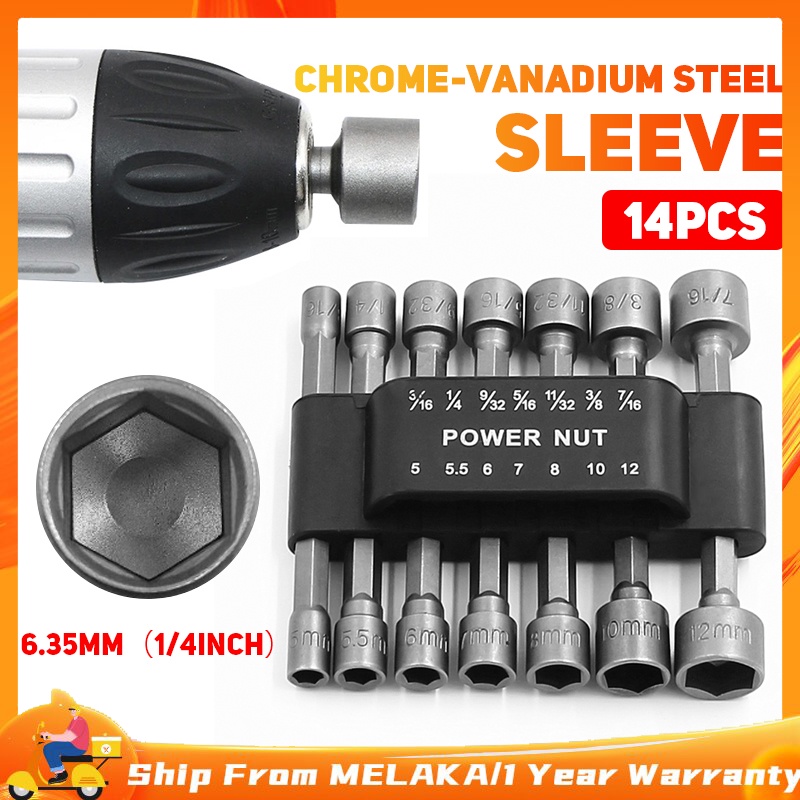 9Pcs 14Pcs 5-13mm Power Nut Bolt Driver Drill Tool Bit Bits Adapter 1/4 ...