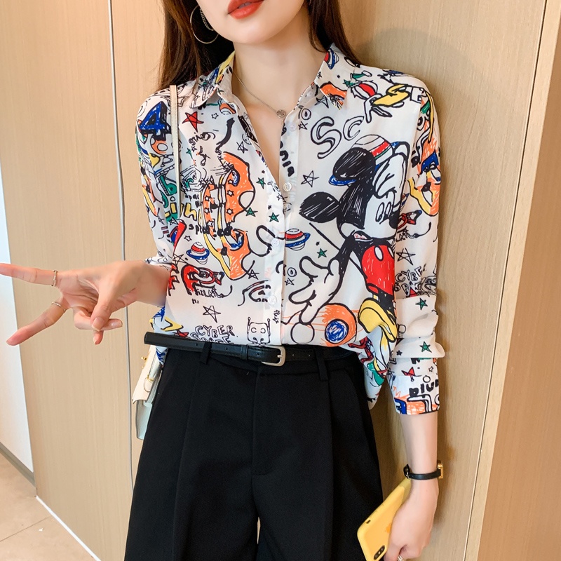 Ready Stock Women's New Style Mickey Mouse Cartoon Printed Long-Sleeved ...