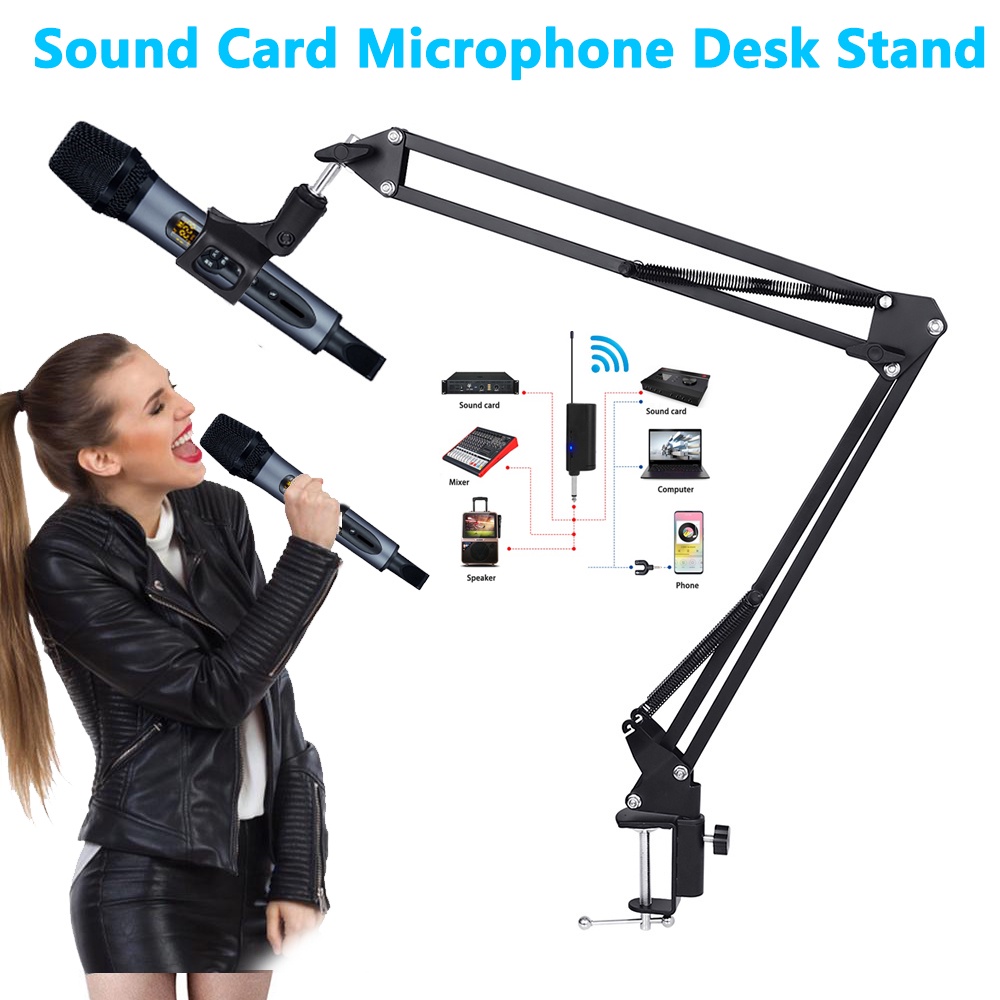 Wireless Microphone With Holder Scissor Arm Bracket Desktop Mic Clip