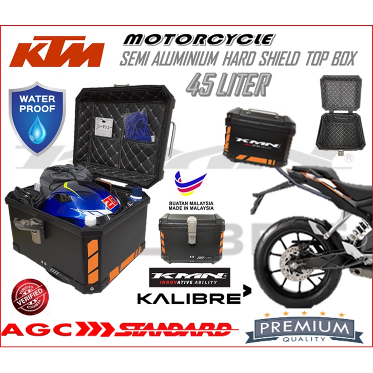 KTM SEMI ALUMINIUM WATERPPROOF TOP BOX 45LITER MOTORCYCLE HARD SHIELD ...