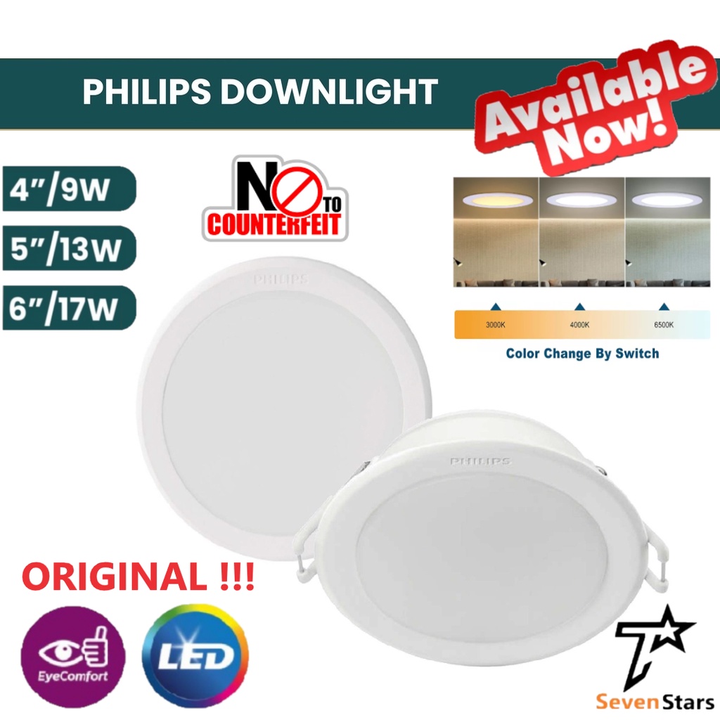 Philips Meson 17W/13W/9W LED Downlight NEW 3COLOUR | Shopee Malaysia