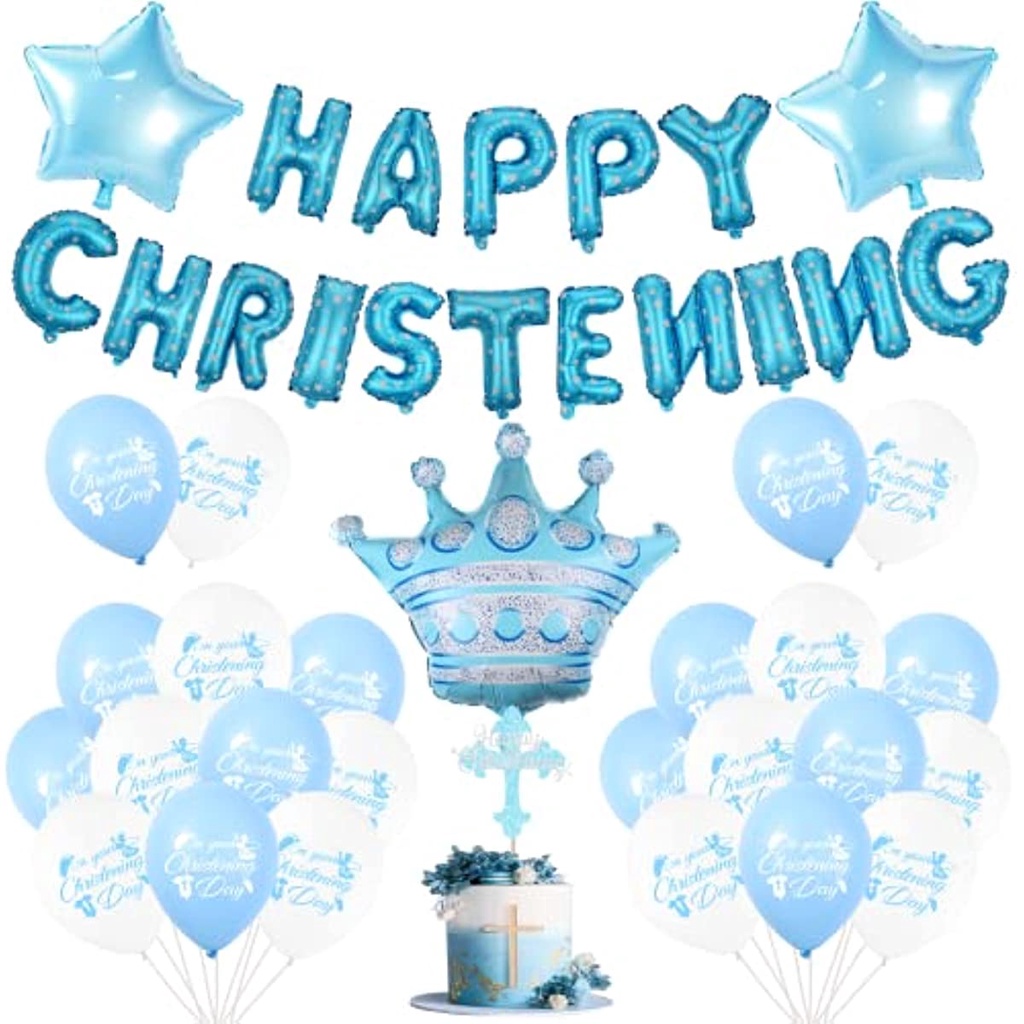 CHEEREVEAL Christening Decorations for Boys Blue, Happy Christening