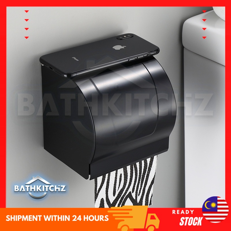 BATHKITCHZ Matte Black Aluminium Tissue Box Toilet Paper Holder Roll