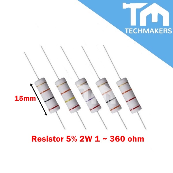 5pcs of Resistor 5% 2W 1 ~ 360 ohm 1 2.2 3.3 4.7 5.1 6.8 10 12 15 18 20 27 30 33 36 39 43 47 51 56 68 75 82 100 120 150