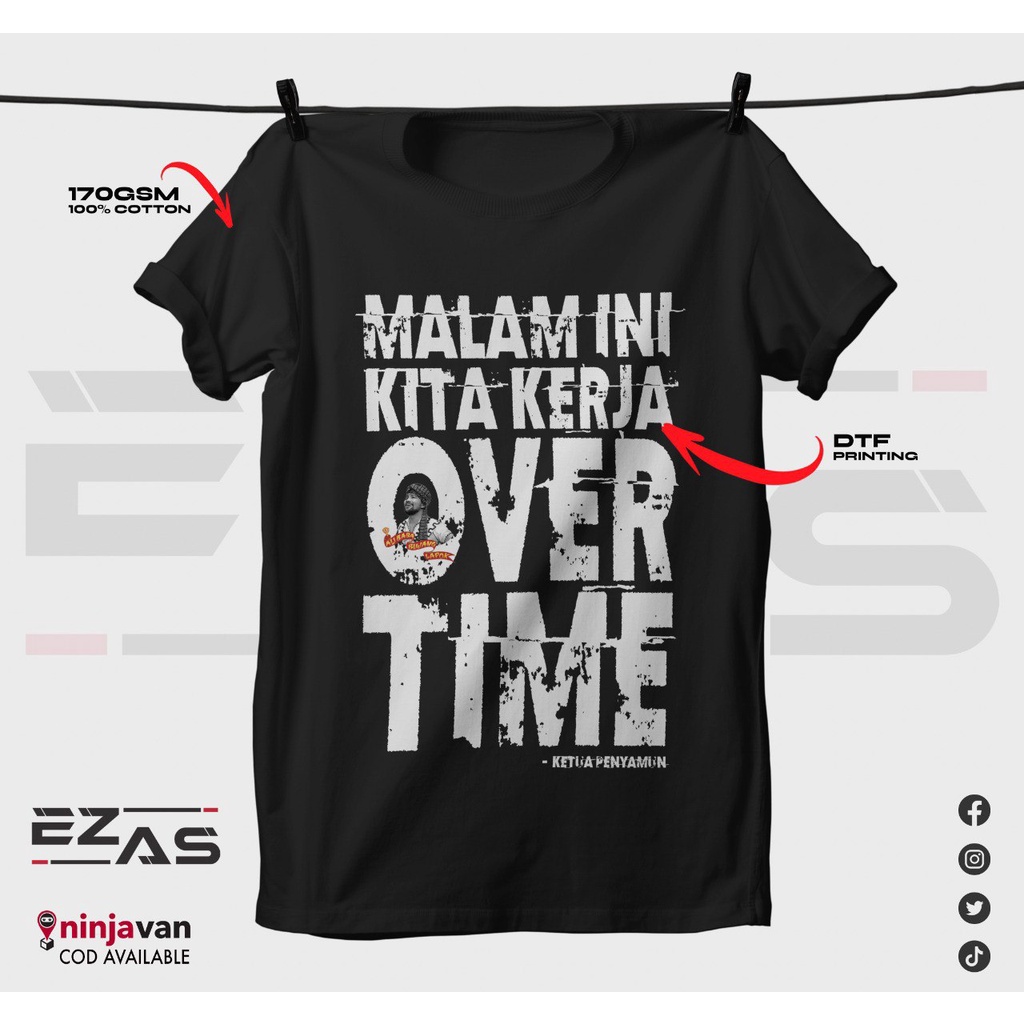 🔥 [premium 190gsm Tees] Kerja Overtime 100 Cotton T Shirt 🔥 Shopee