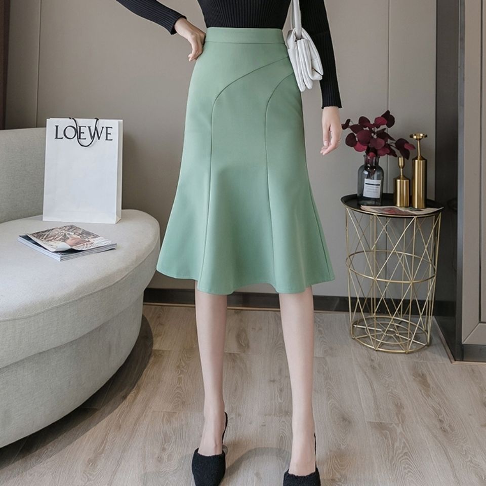 Summer New Women Fishtail Skirt High Waist Midi-Length Skirts Elastic ...