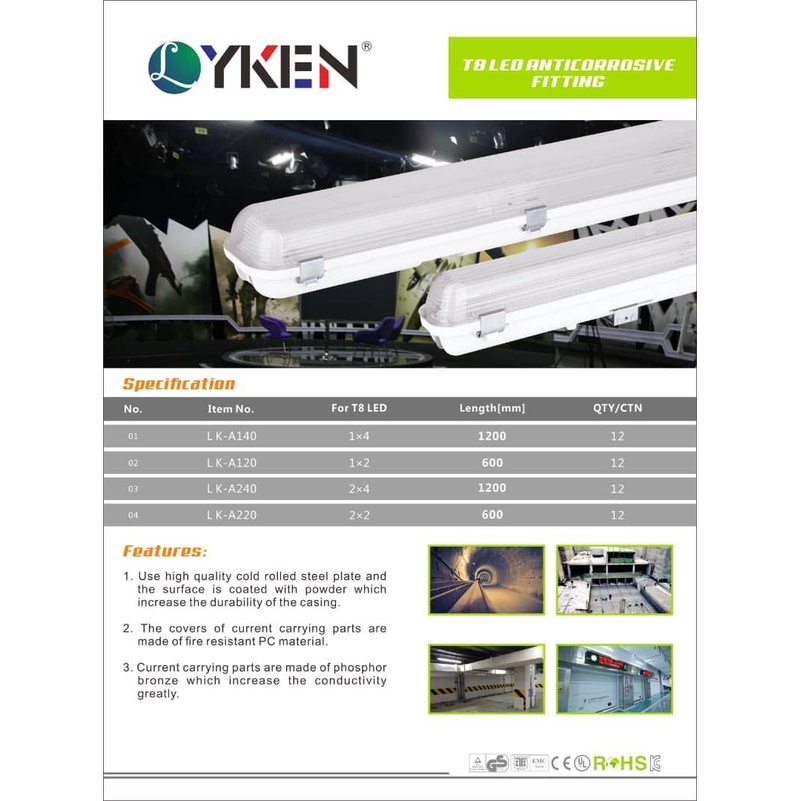 LYKEN 1x40W 2x40W T8 LED ANTI-CORROSIVE FITTING | Shopee Malaysia