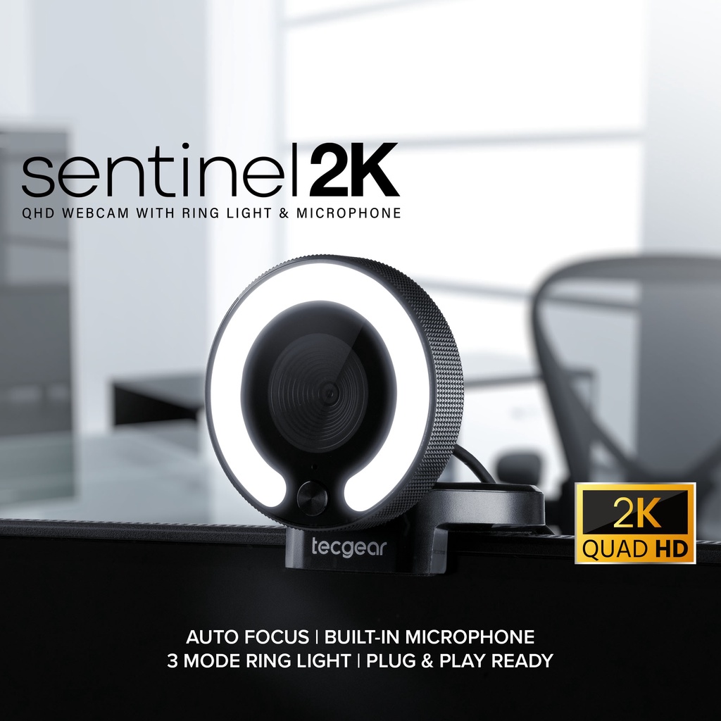 TECGEAR Sentinel 2K QHD Auto Focus Webcam with Ring Light, Built-in ...