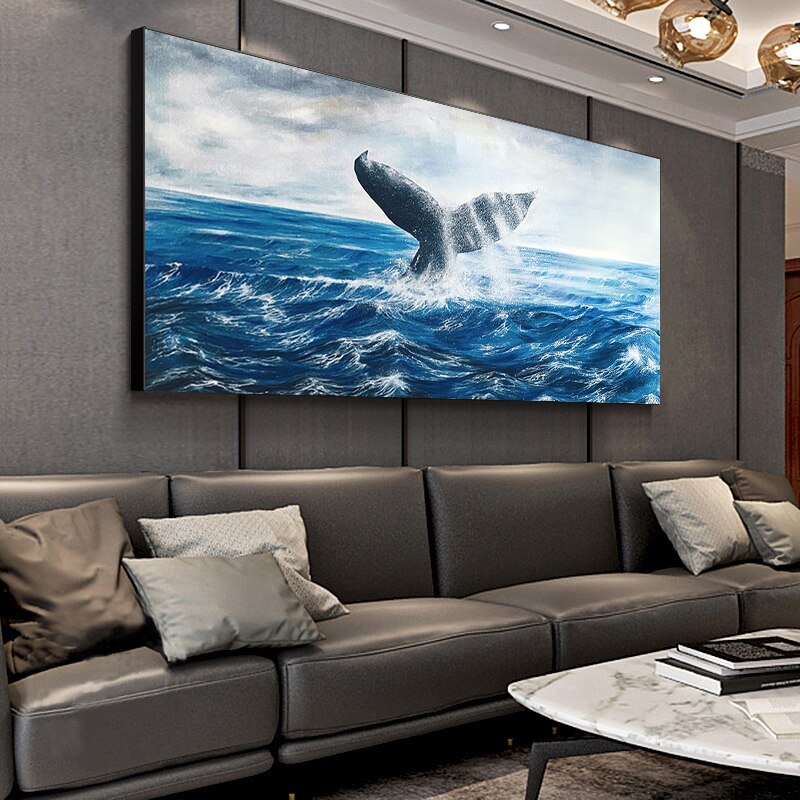 Modern Hand Painted Art Wall Art Sea Whales Picture the Natural Sea See ...