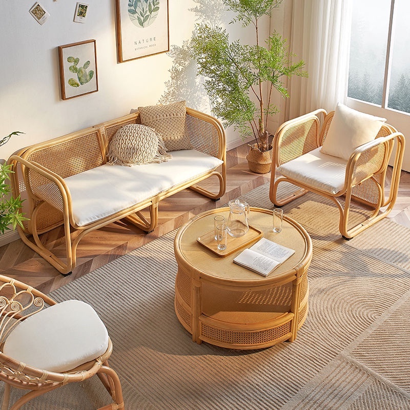 Living room balcony household double rattan chair set rattan sofa and ...